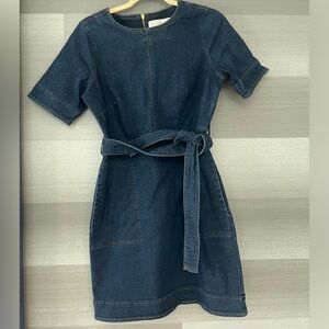 Denim Mini Dress, Tie Waist, size 6
